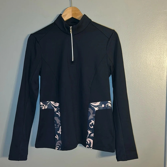 NVO Tops - *NWOT* NVO Mock Neck 1/4 Zip Navy Blue, Pink Floral Top, Sz S, Golf Micro-Fleece